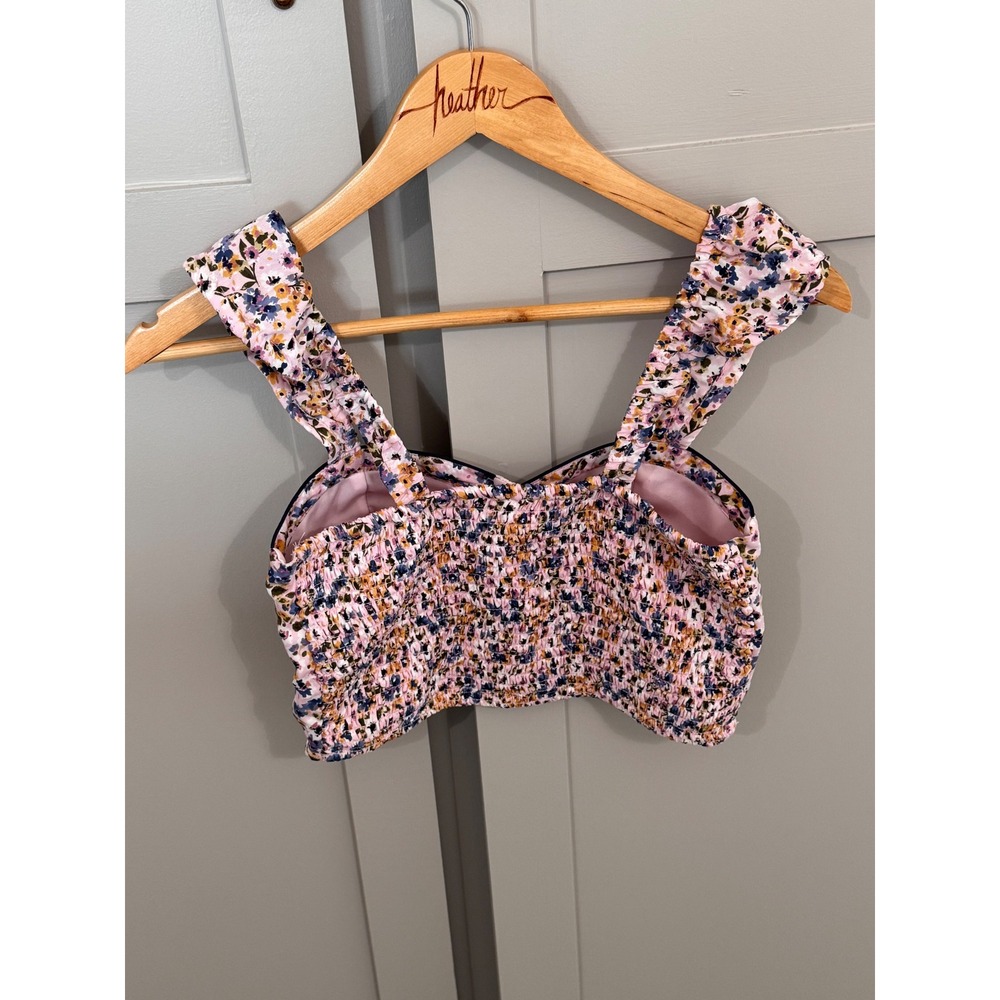 BOG Collective Floral Bustier Crop Top Pink Ruffle Strap‎ Smocked Back Small - Picture 2 of 4